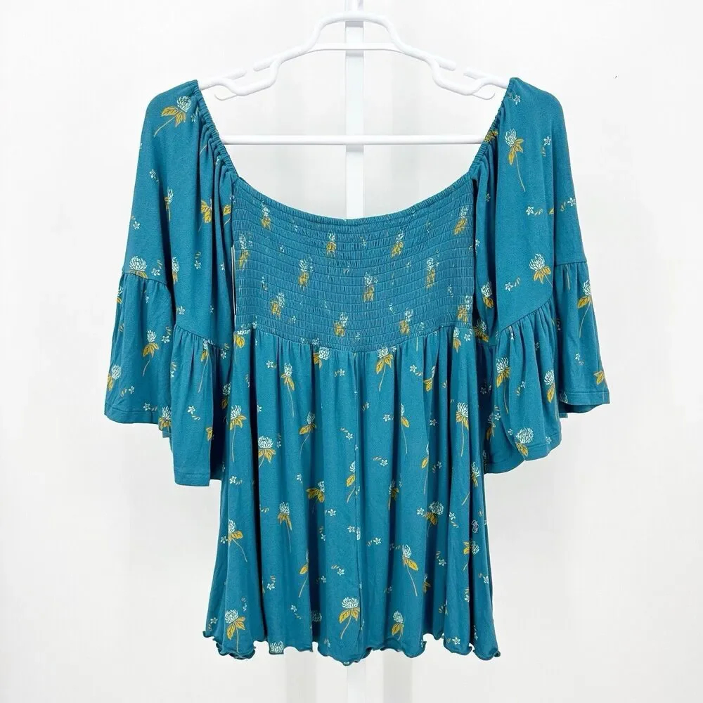 Free People Lana Off The Shoulder Tunic Size XS Women's Floral Bell Sleeve Flowy